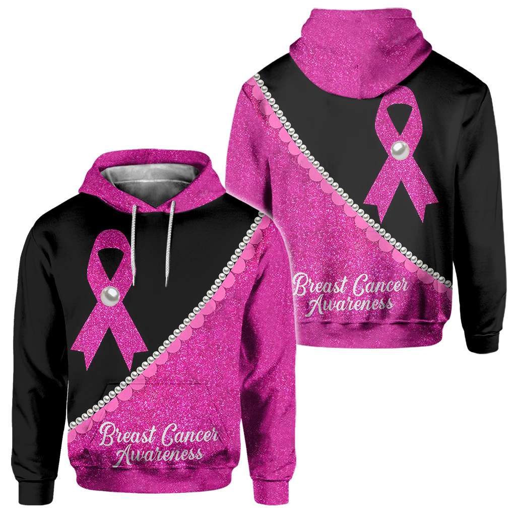 Pink Ribbon Pearls - Breast Cancer Awareness All Over T-shirt and Hoodie 0822