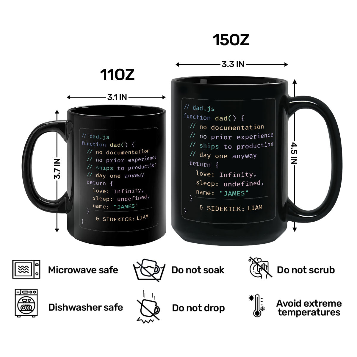 Personalized Dad Code Full Color Mug, Funny Geek Coffee Time Gift, Unique Custom Present for Dad