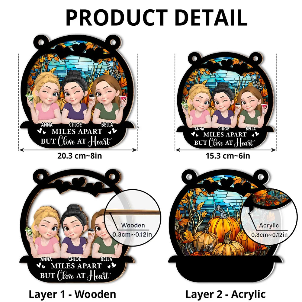 Wood and Acrylic Layered Ornament with Autumn Theme, A Heartfelt Gift for Sisters by Heart