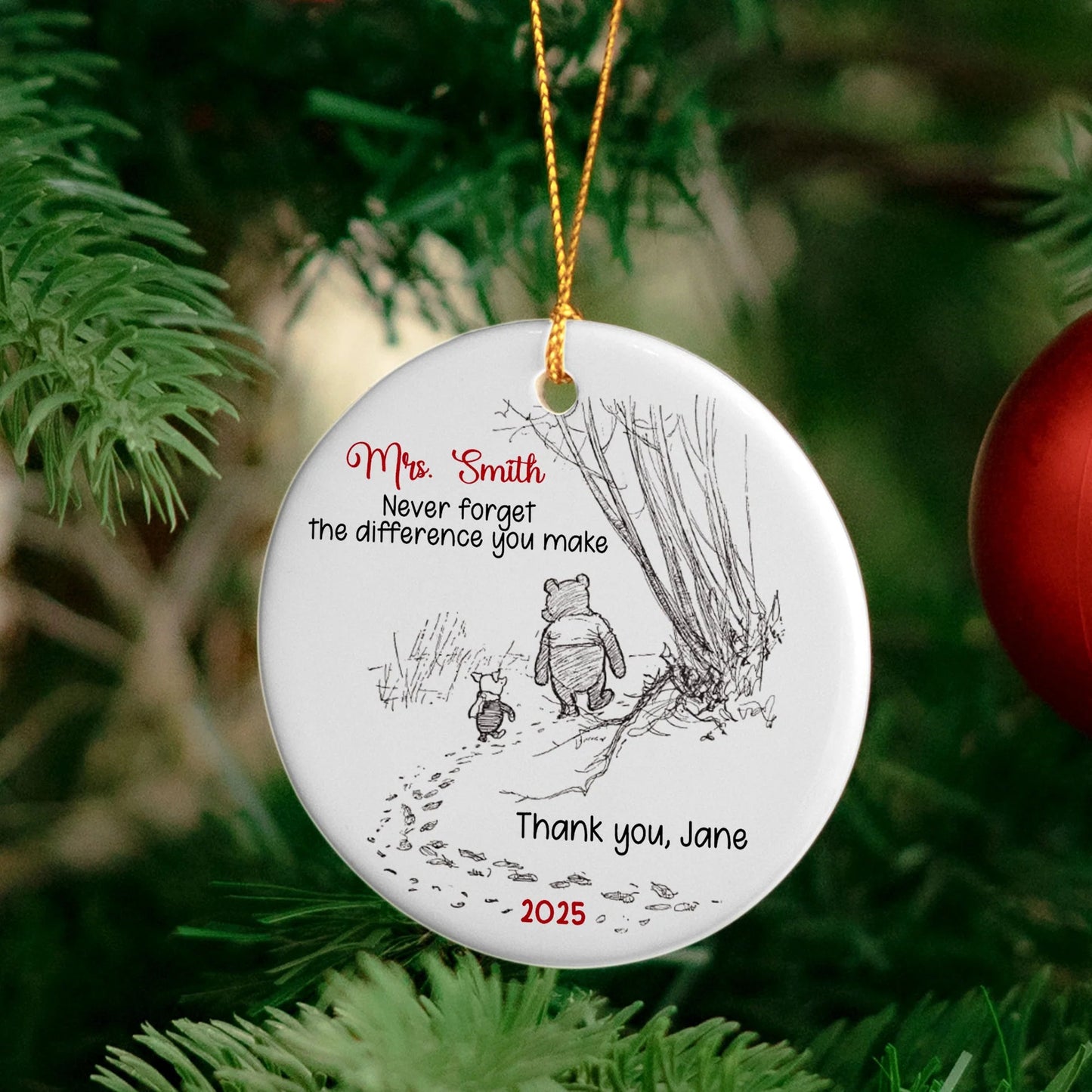 Custom Ceramic Ornament with Cute Walking Bear Illustration β Heartfelt Never Forget the Difference You Make Message β Sentimental Unique Gift for Someone Special
