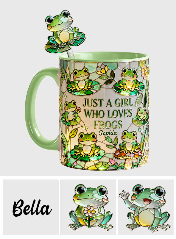 Just A Girl Who Loves Frogs - Personalized Frog Set Accent Mug with Acrylic Stirrers