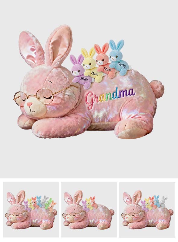 Grandma Bunny with Baby Bunnies - Personalized Grandma Faux Fur Shaped Pillow