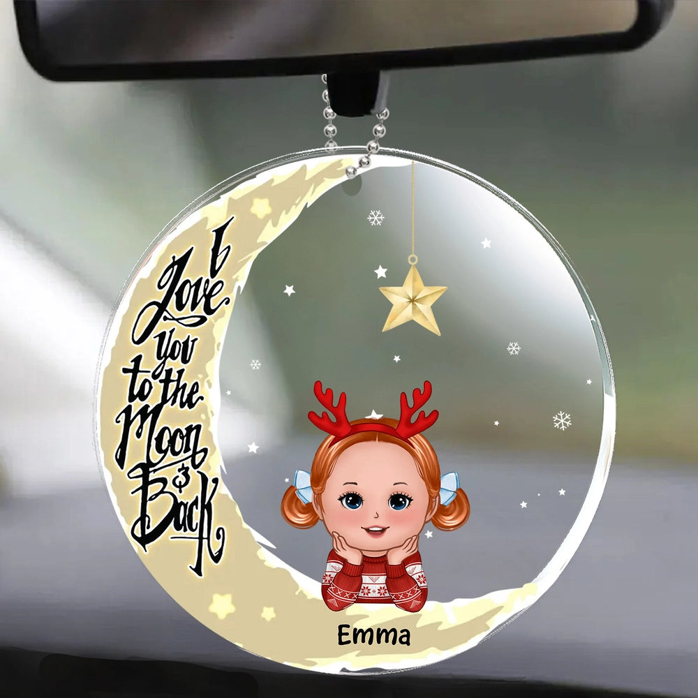 Acrylic Ornament with Crescent Moon & Cute Kid, I Love You to the Moon & Back, Unique Christmas Gift for Mom or Grandma