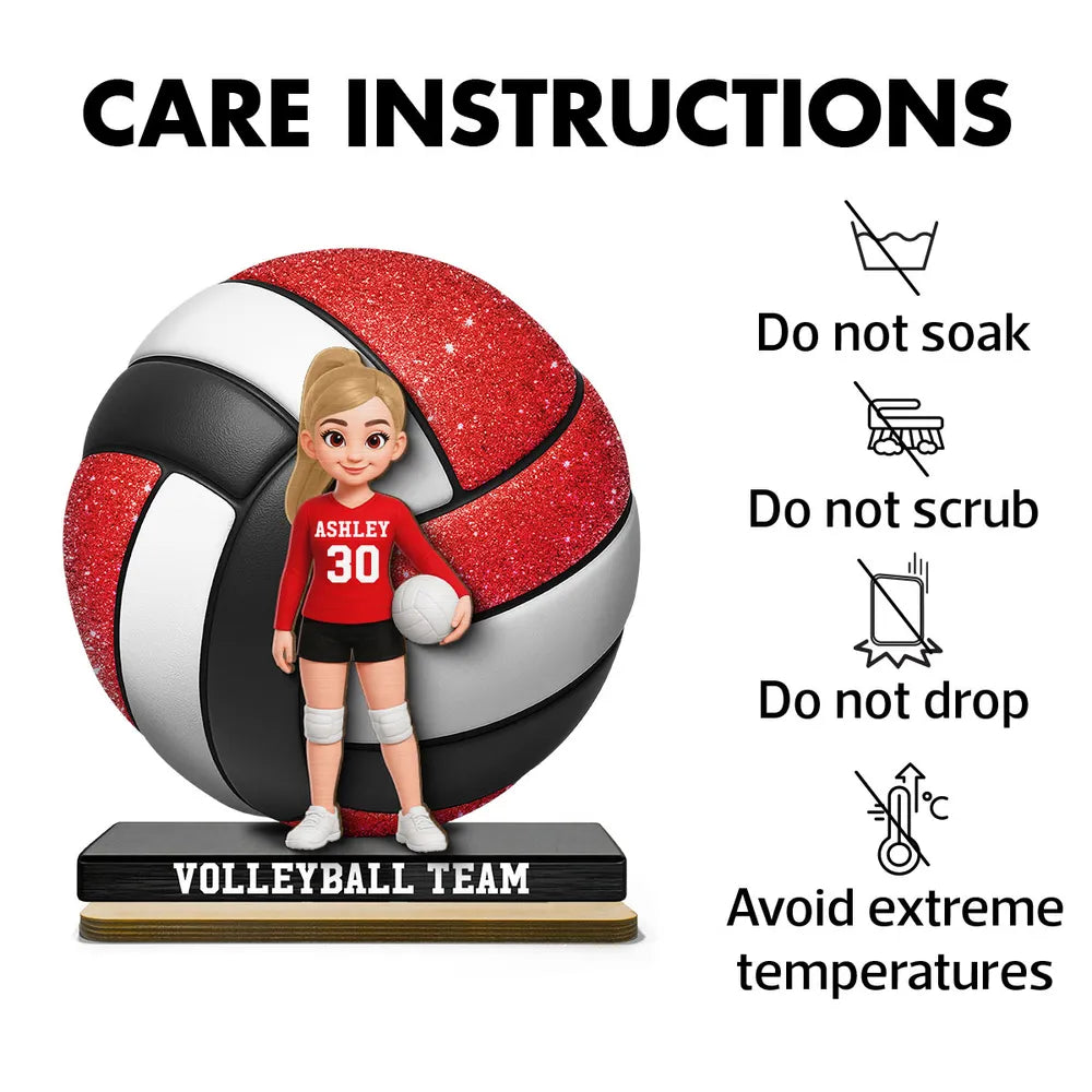 Personalized 2-Layer Wooden Plaque Volleyball Player in Gym - Unique Team Gift with Bold Sparkle Look