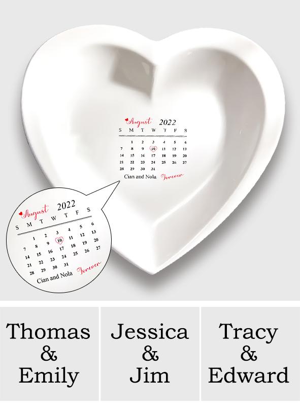 Custom Date Ceramic Heart Shaped Plate - Personalized Couple Plate