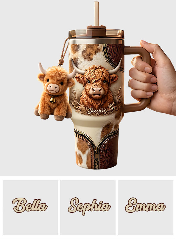 Cute Highland Cow - Personalized Highland Cow Tumbler With Plush Charm