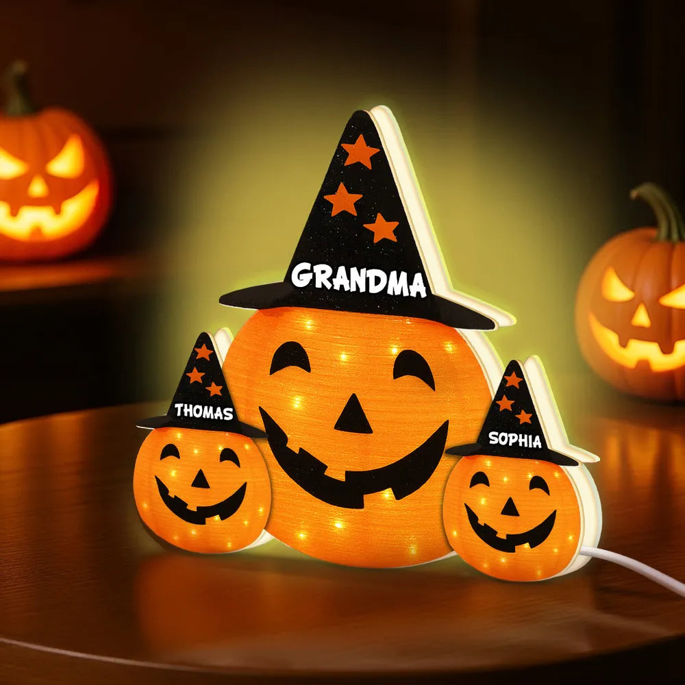 Custom Family Pumpkin Acrylic Light Box with “GRANDMA” – Bright Seasonal Lamp, Heartfelt Gift for Grandma and the Little Ones