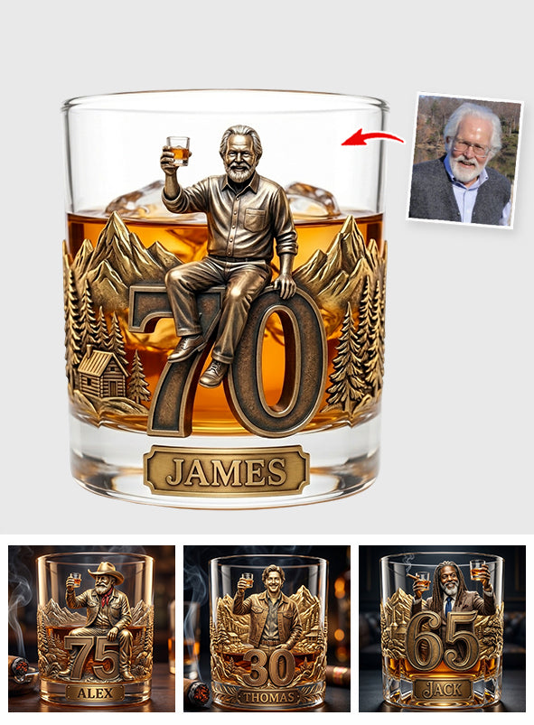 Custom Any Photo, Perfect Gift For Dad, Grandpa - Personalized Birthday Whiskey Glass