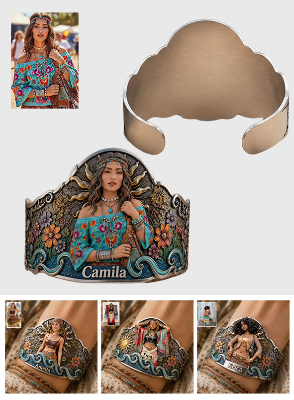 Any Photo Hippie Soul - Personalized Hippie Shaped Cuff Bracelet