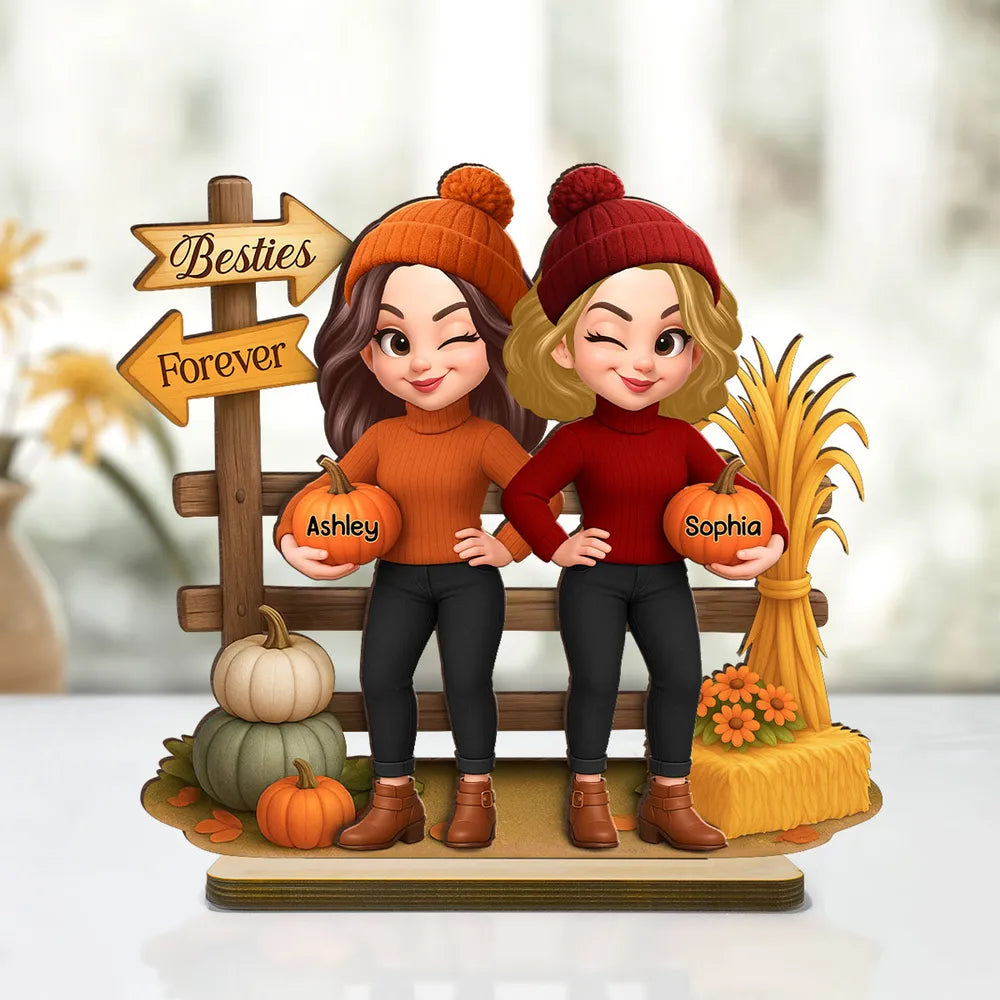 Custom Wooden Plaque with Best Friend Illustration, Cozy Gift
