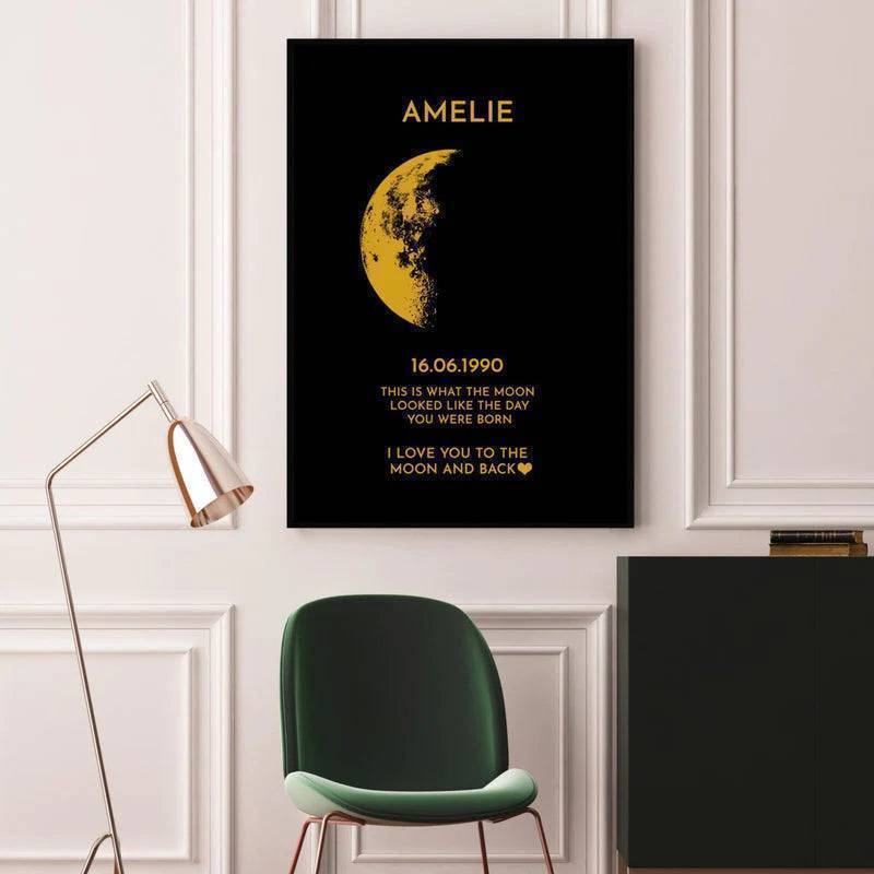 Moonlit Love - Personalized Couple Art with Real Moon Phase - Unique Anniversary & Valentine's Memory Gift