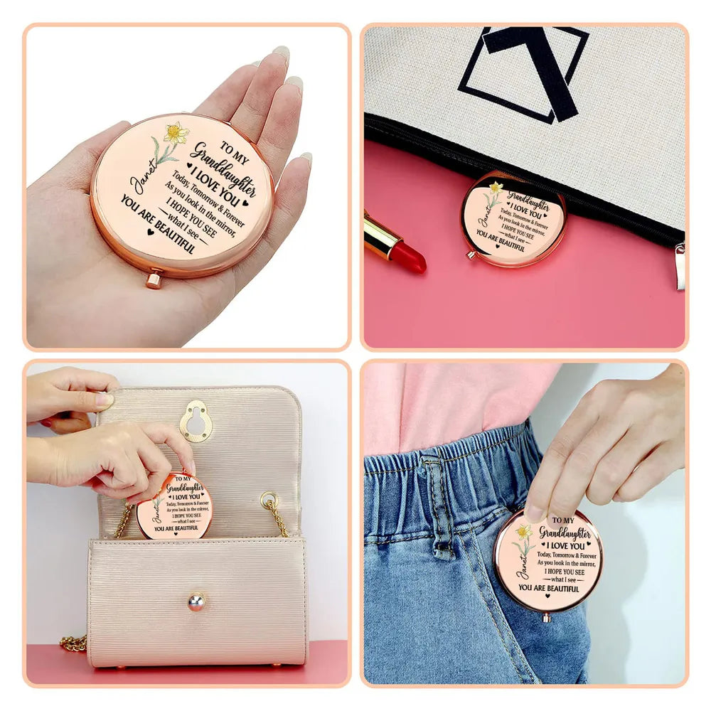 Personalized Metal Compact Mirror for Granddaughter, I Love You Today Tomorrow & Forever, Unique Gift