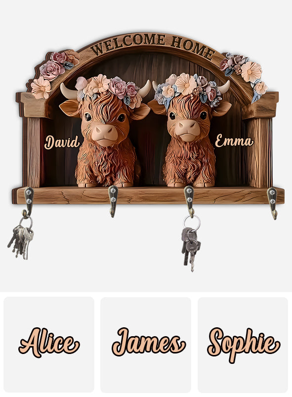 Welcome Home - Personalized Highland Cow Custom Shaped Key Rack