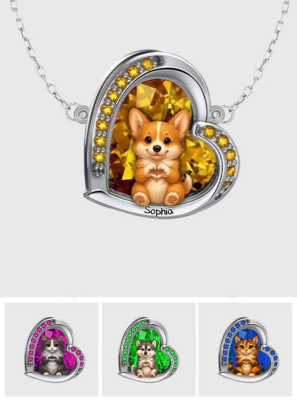 Puppy/ Kitty Makes Heart Hands - Personalized Dog Custom Shaped Pendant Necklace
