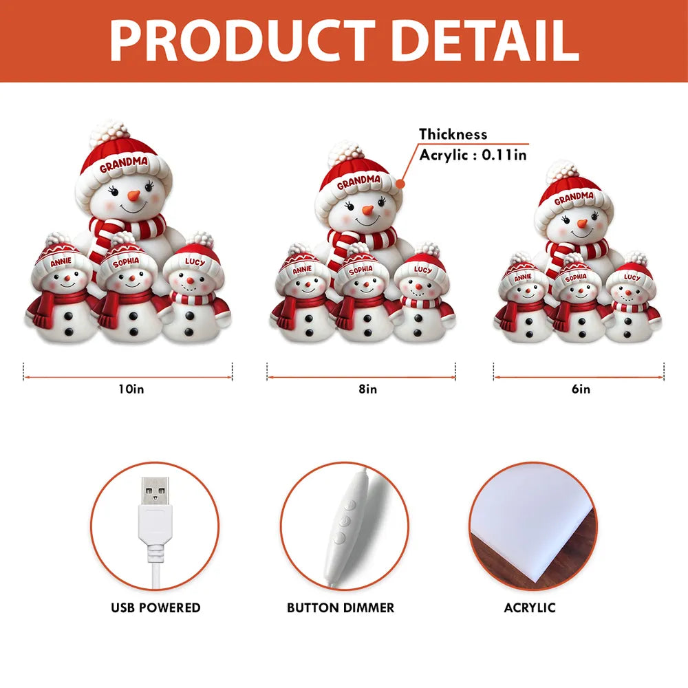 Acrylic Light Box Snowman Family, cozy glow for mantel and holiday décor, heartwarming keepsake and a perfect gift for grandma