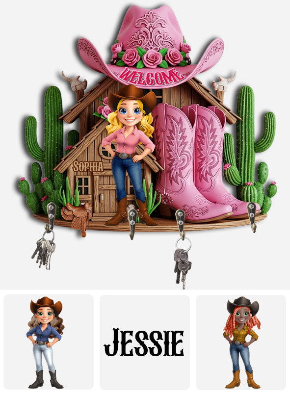 Welcome To The Cowgirl House - Personalized Cowgirl Custom Shaped Key Rack