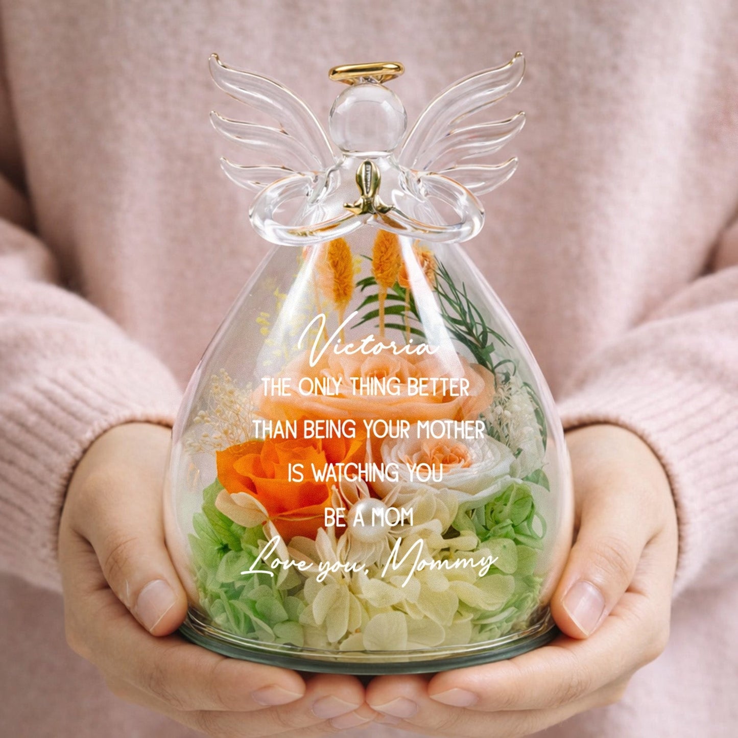 LED Floral Angel Figurine Personalized for a Daughter, Heartwarming Mom Pride Gift, Soft Light Home Accent She'll Treasure