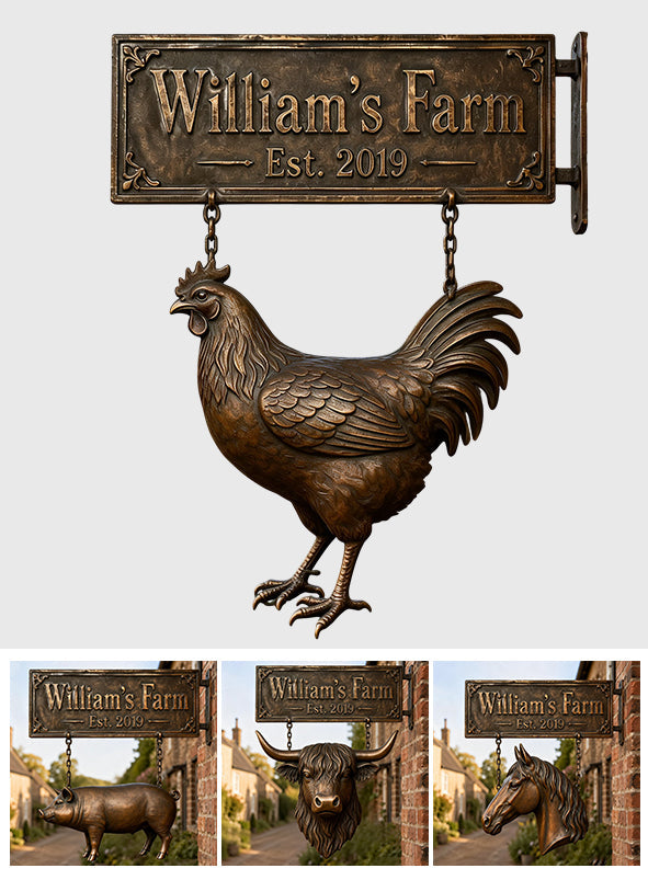 Happy Farm - Personalized Farmer Wooden Wall Mount Sign