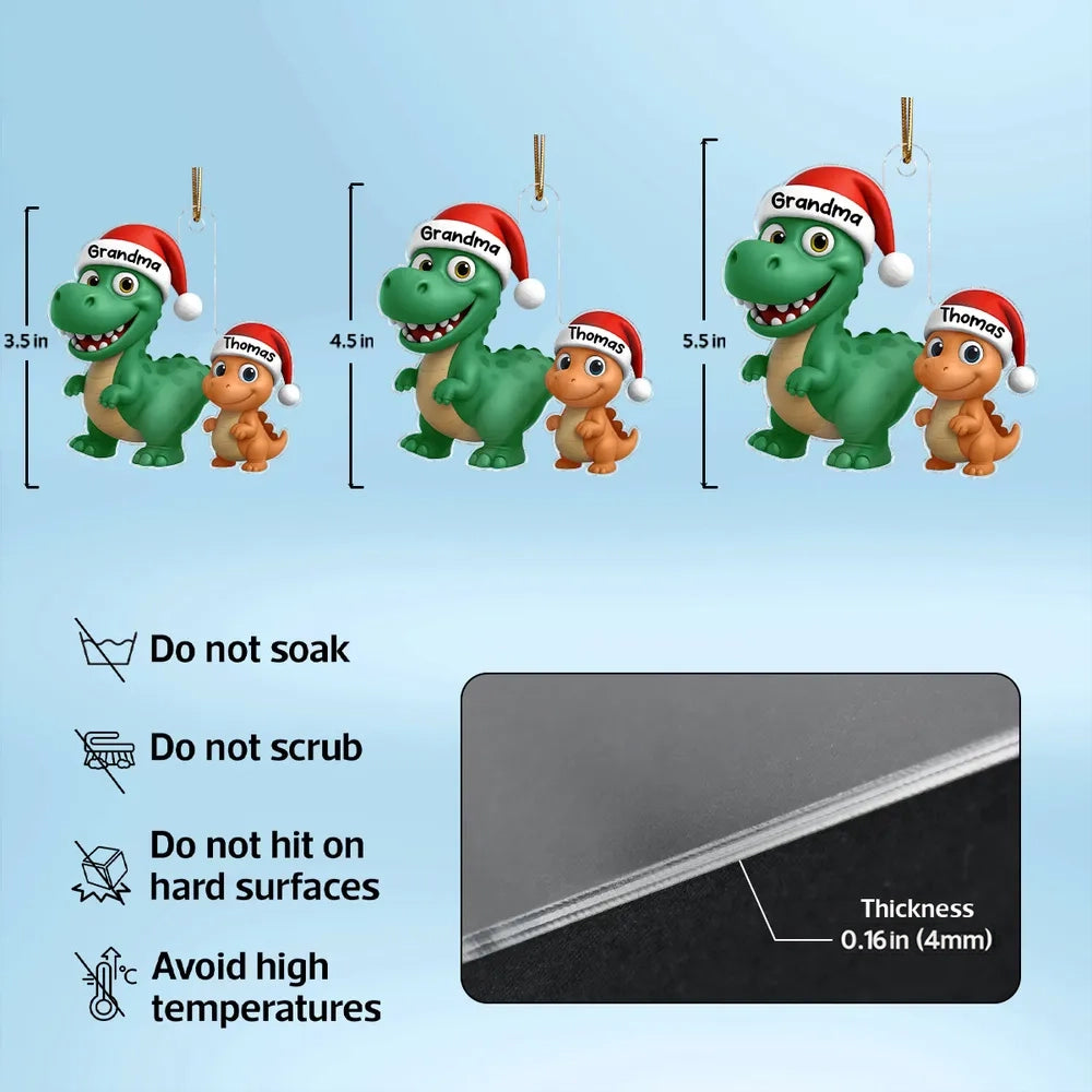 Dinosaur Family Acrylic Ornament | Cute Grandma & Kid Design, Perfect Gift for Christmas & Family Bonding