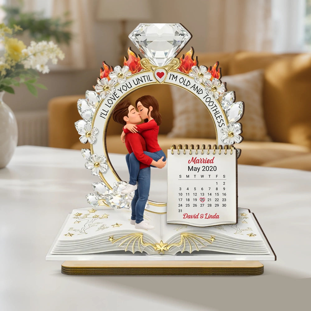 Personalized 2-Layer Wooden Plaque Kissing Couple with Ring Design for Bedroom Decor, Unique Anniversary Gift for Him or Her
