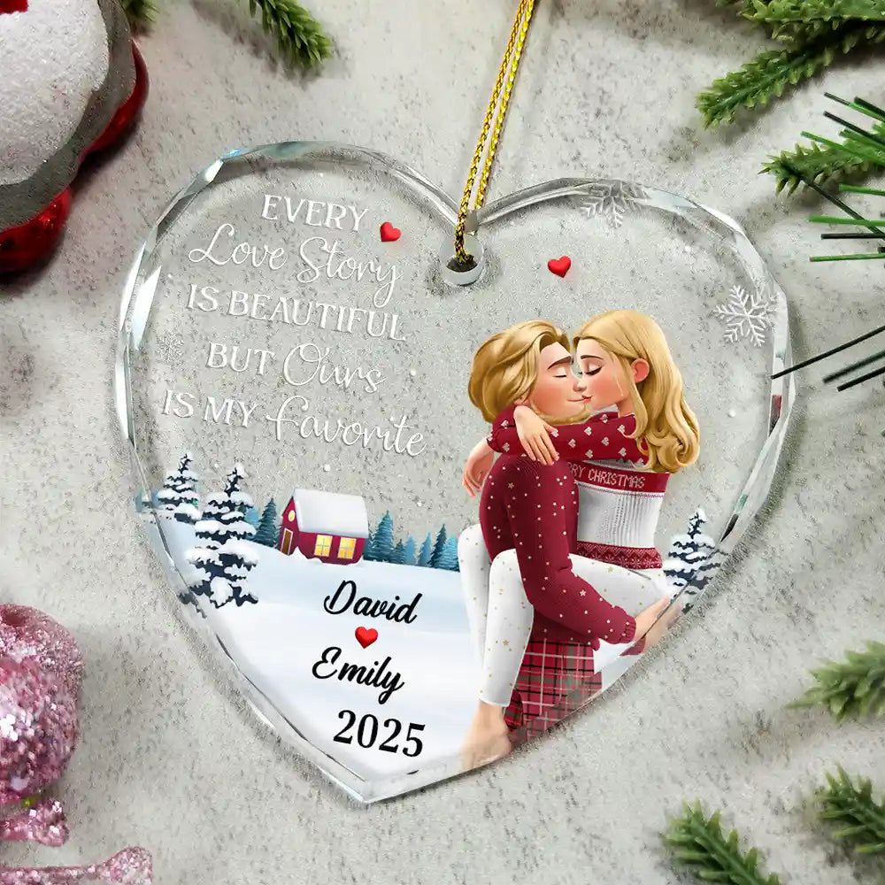 Our Favorite Love Story: Personalized Crystal Heart Christmas Ornament for Couples - Keepsake Gift