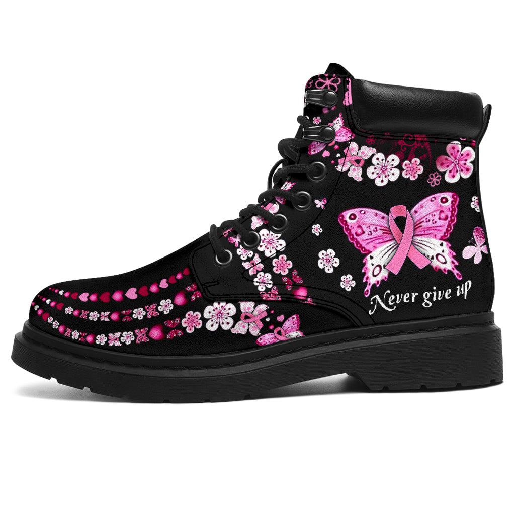 Never Give Up Breast Cancer Awareness All Season Boots 0622