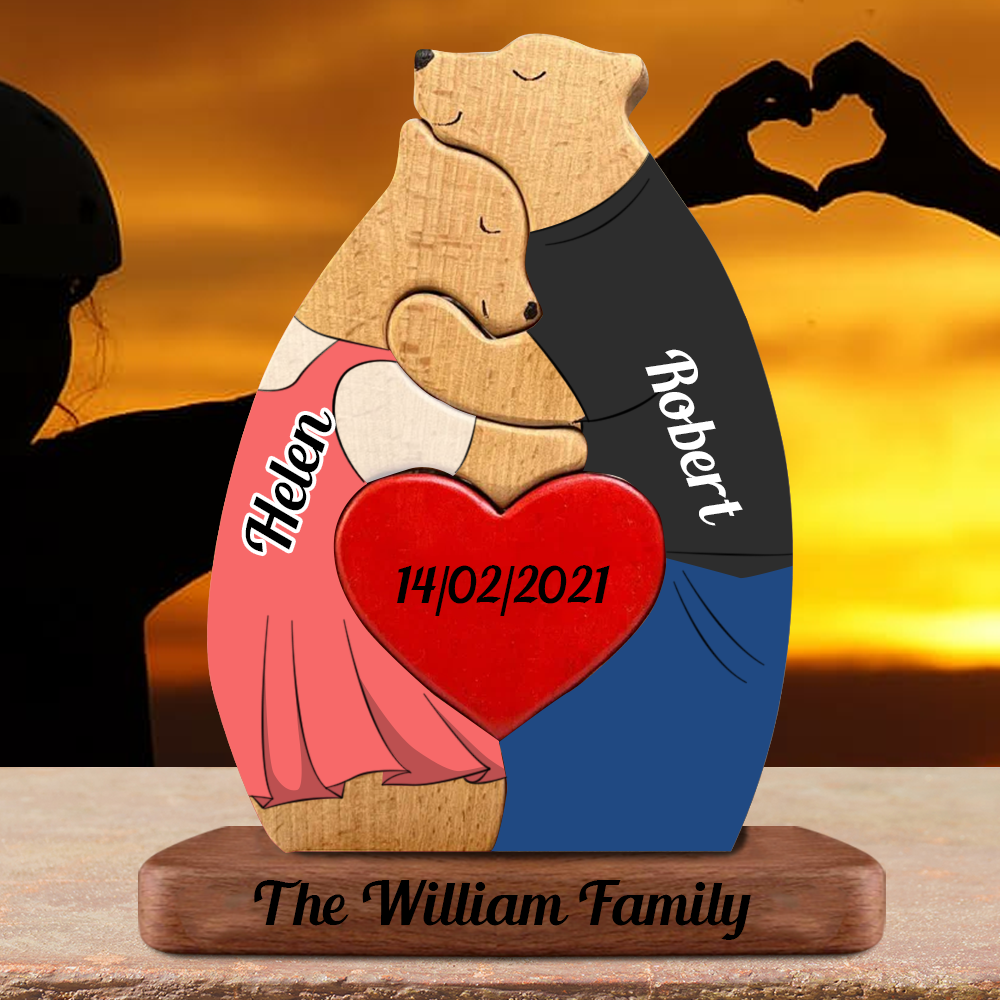 Love Bears Together - Customized Wooden Bear Couple Puzzle - Perfect for Anniversaries & Valentine's Day - Including Pet Carvings