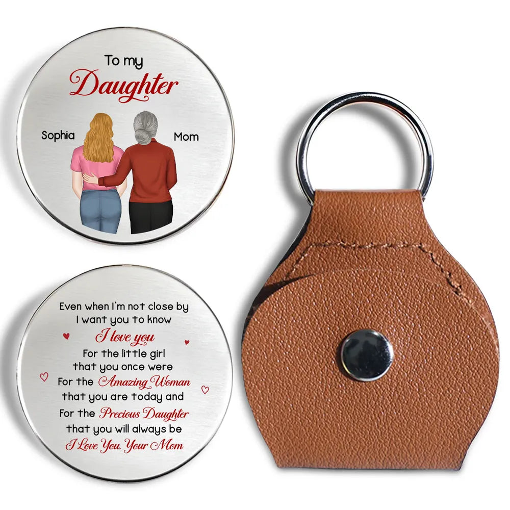 Personalized Pocket Hug for Daughter from Mom - Back View Hug Illustration Keepsake, Unique Gift She Can Carry Daily
