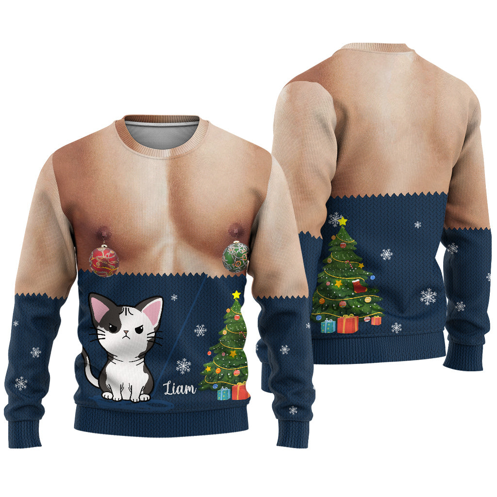 Merry Christmas - Personalized Cat Ugly Sweater