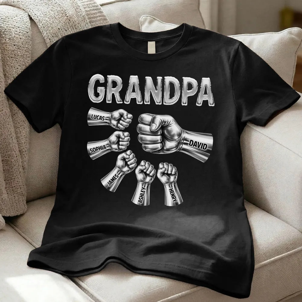 Grandpa Strong Fist Bump Classic Tee - Personalized Family Hands Design, Unique Gift for Dad or Grandpa