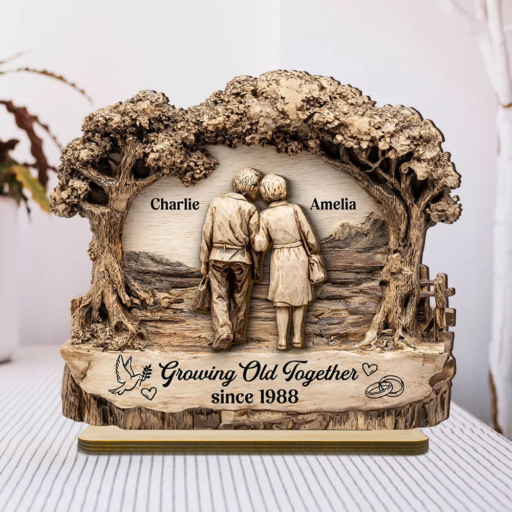 Personalized 2-Layer Wooden Plaque with Walking Couple Under Trees Romantic Unique Gift for Husband or Wife