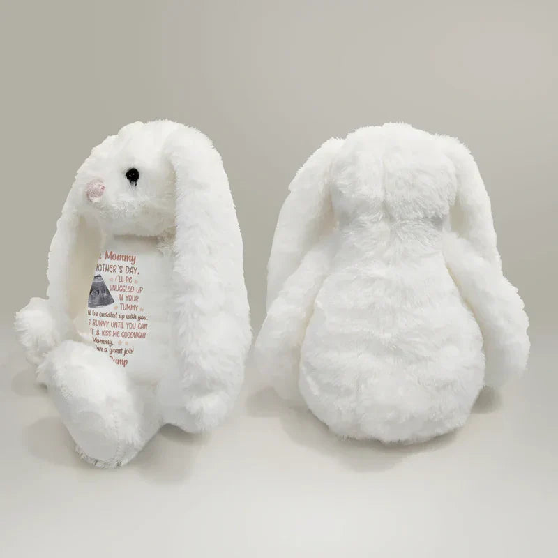 Personalized Plush Bunny with Custom Ultrasound Style Print, Mother's Day Nursery Keepsake, Unique Gift for Mom