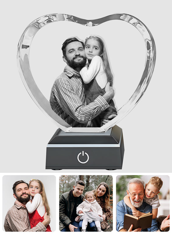 Custom Photo - Personalized Father Laser Engraving 3D Heart Shaped Crystal Lamp