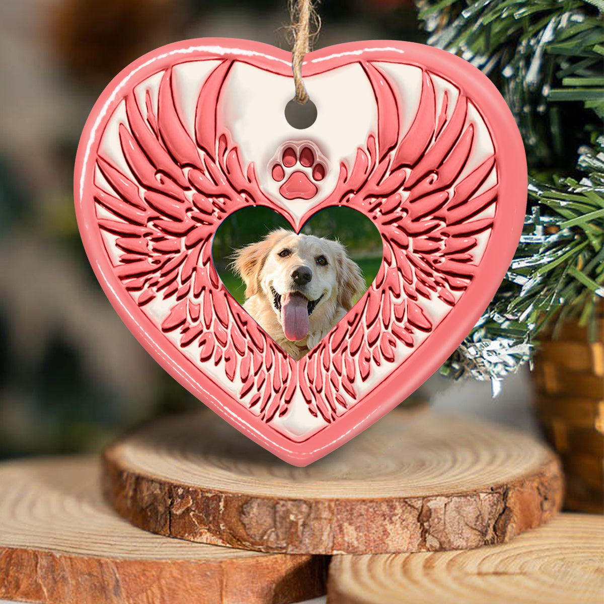You Left Paw Prints On Our Hearts Angel Wings - Gift for dog lovers, who lost dog, who lost cat - Personalized Ceramic Heart Ornament