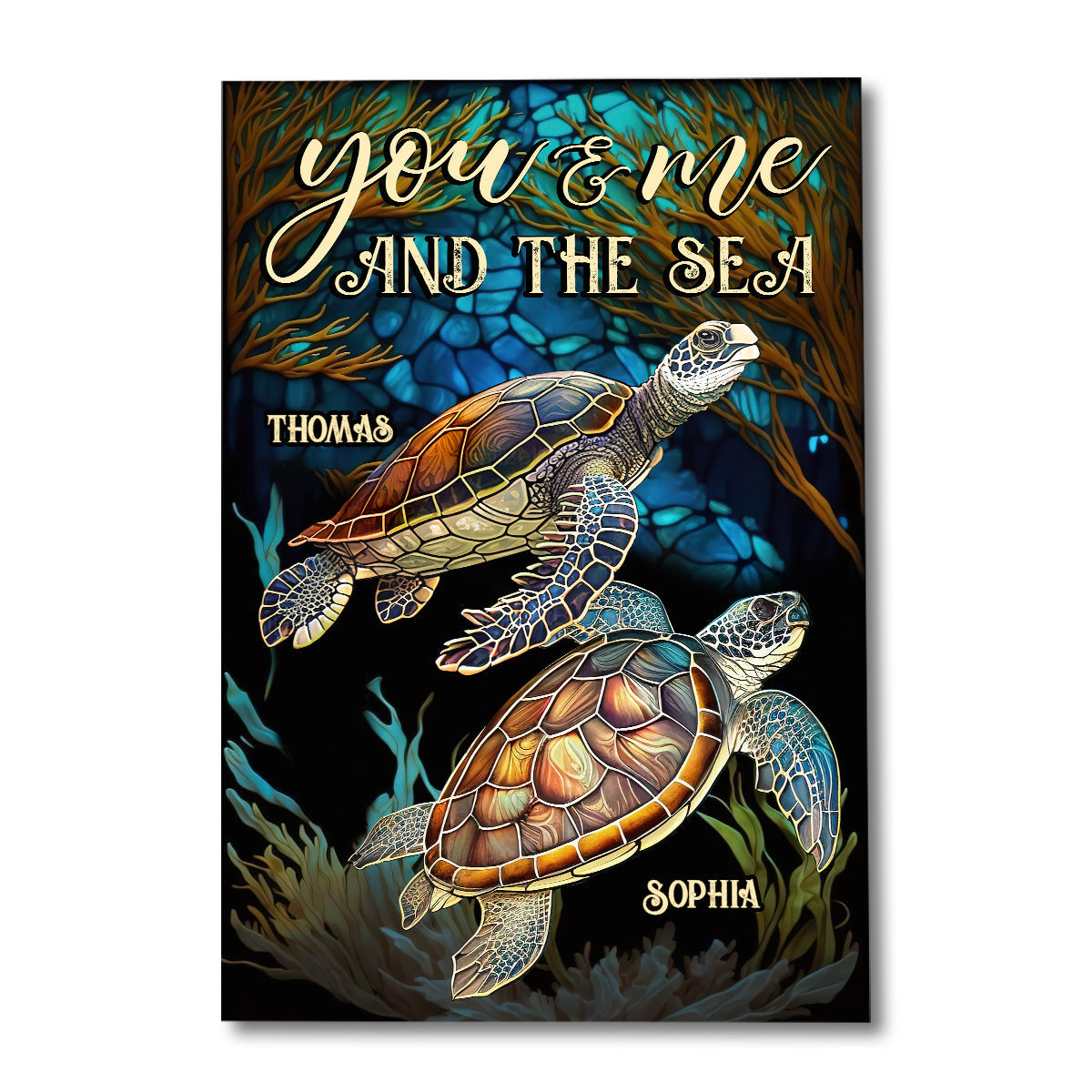 Stained Glass Turtle Couple - Personalized Turtle Canvas and Poster