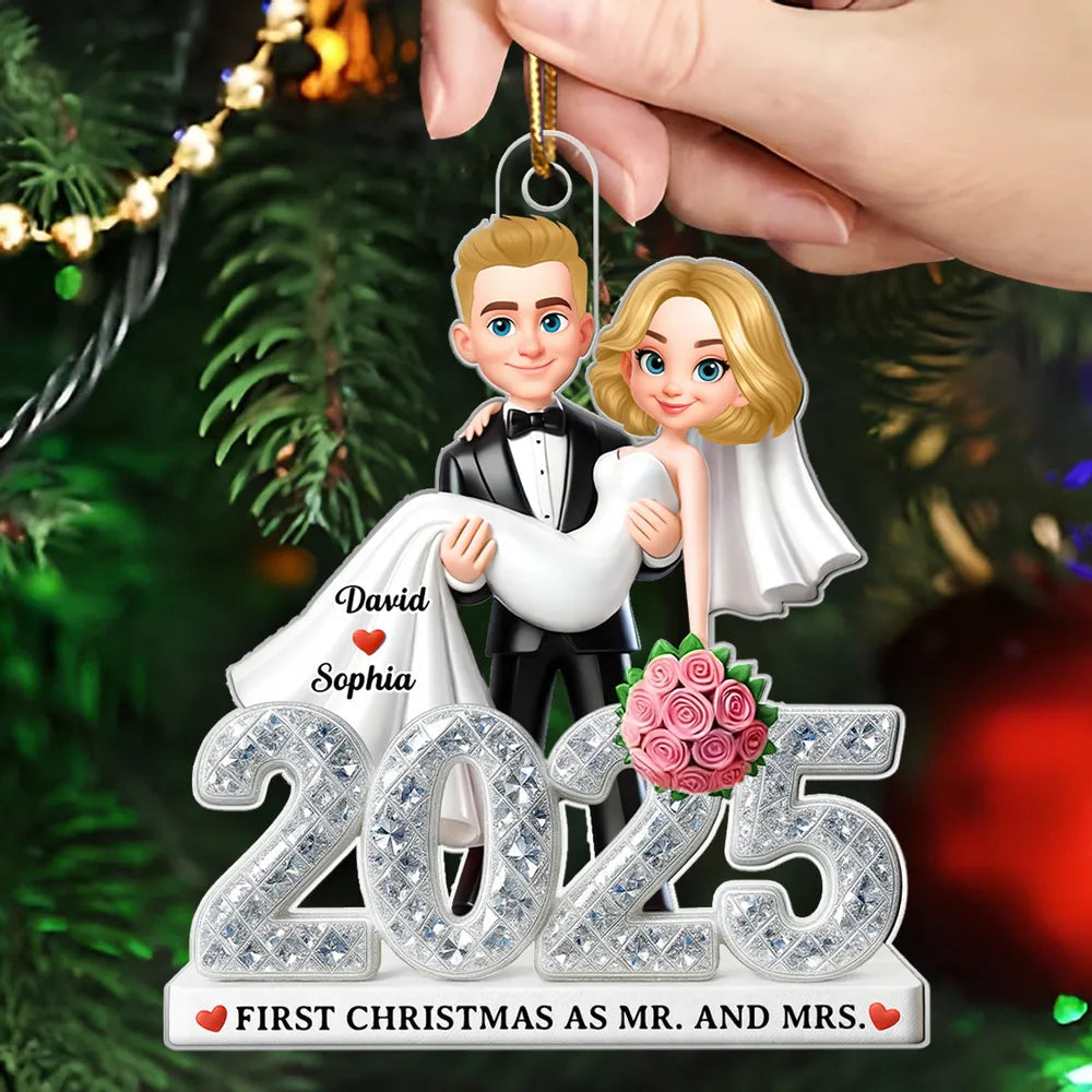 Personalized Acrylic Ornament for Newlyweds β Our First Christmas Married Couple Design, Sparkling Detail, Unique Keepsake Gift