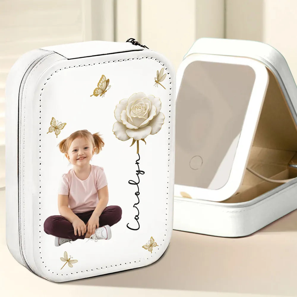 Blooming Soul with Photo β Personalized LED Mirror Jewelry Box in Multiple Colors β A Thoughtful Gift for Women