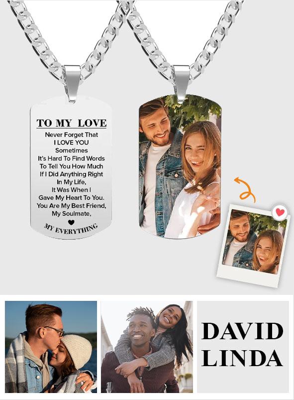 I Love You - Personalized Couple Steel Dog Tag Picture Necklace