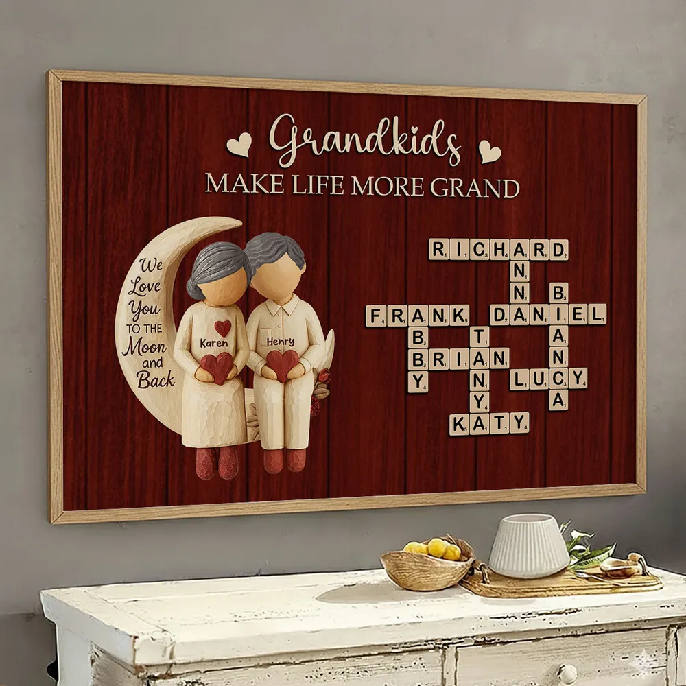 Grandkids Make Life More Grand Love to the Moon - Personalized Poster - Sentimental Gift for Grandma Grandpa