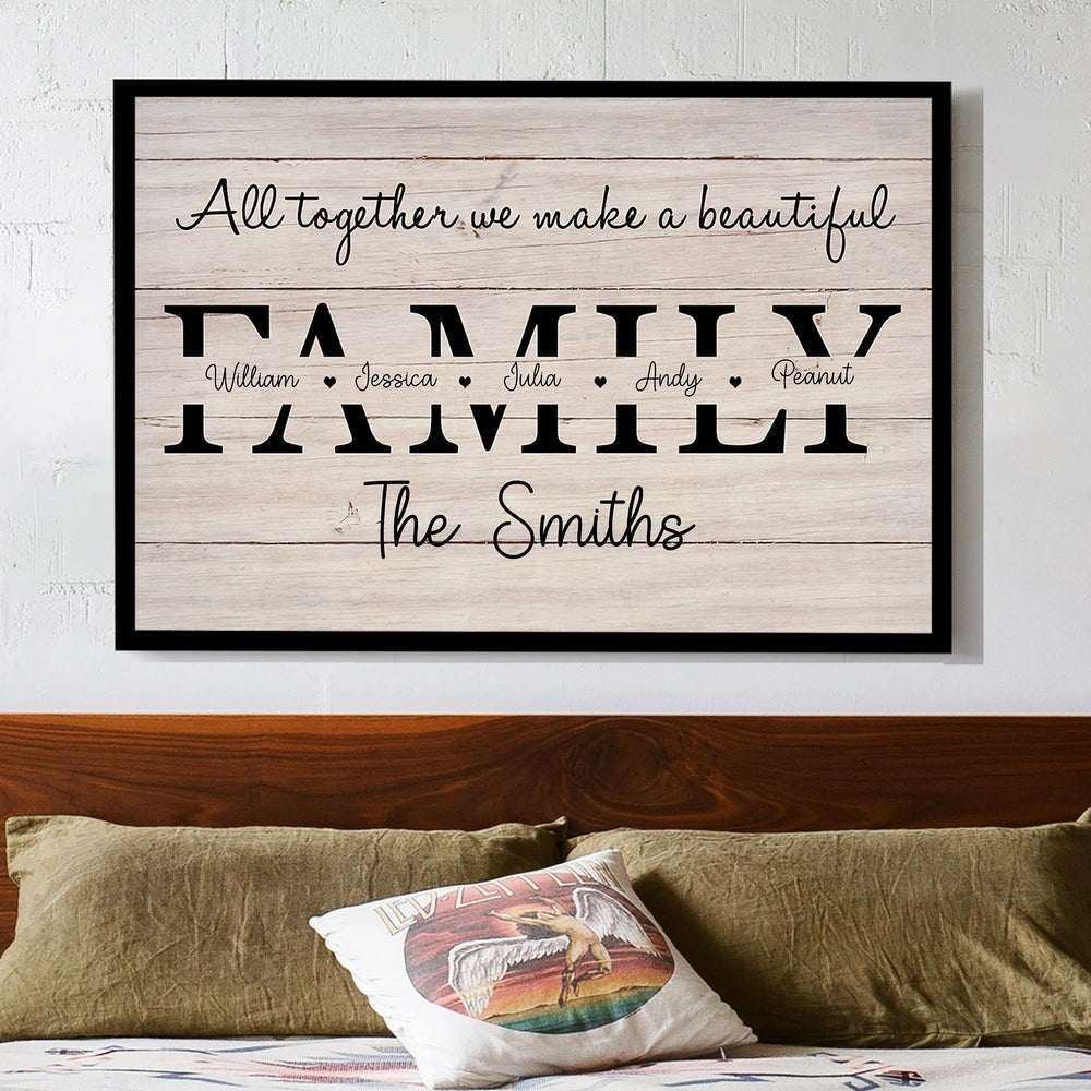All Together We Make a Beautiful Family Personalized Poster β Custom Name Wall Art, Unique Gift for Housewarming or Christmas