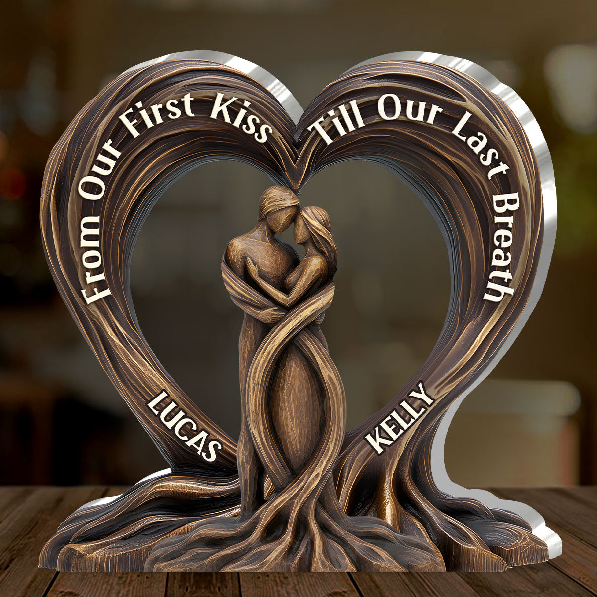 Custom Couple Shaped Acrylic Block Plaque β From First Kiss Till Our Last Breath Heart Decor, Emotional Anniversary Gift