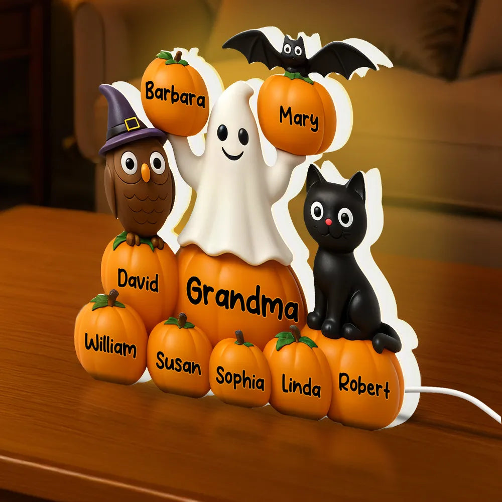 Halloween Pumpkin Acrylic Light Box β Spooky Ghost & Cat Design, High-Clarity Collectible Gift for Families