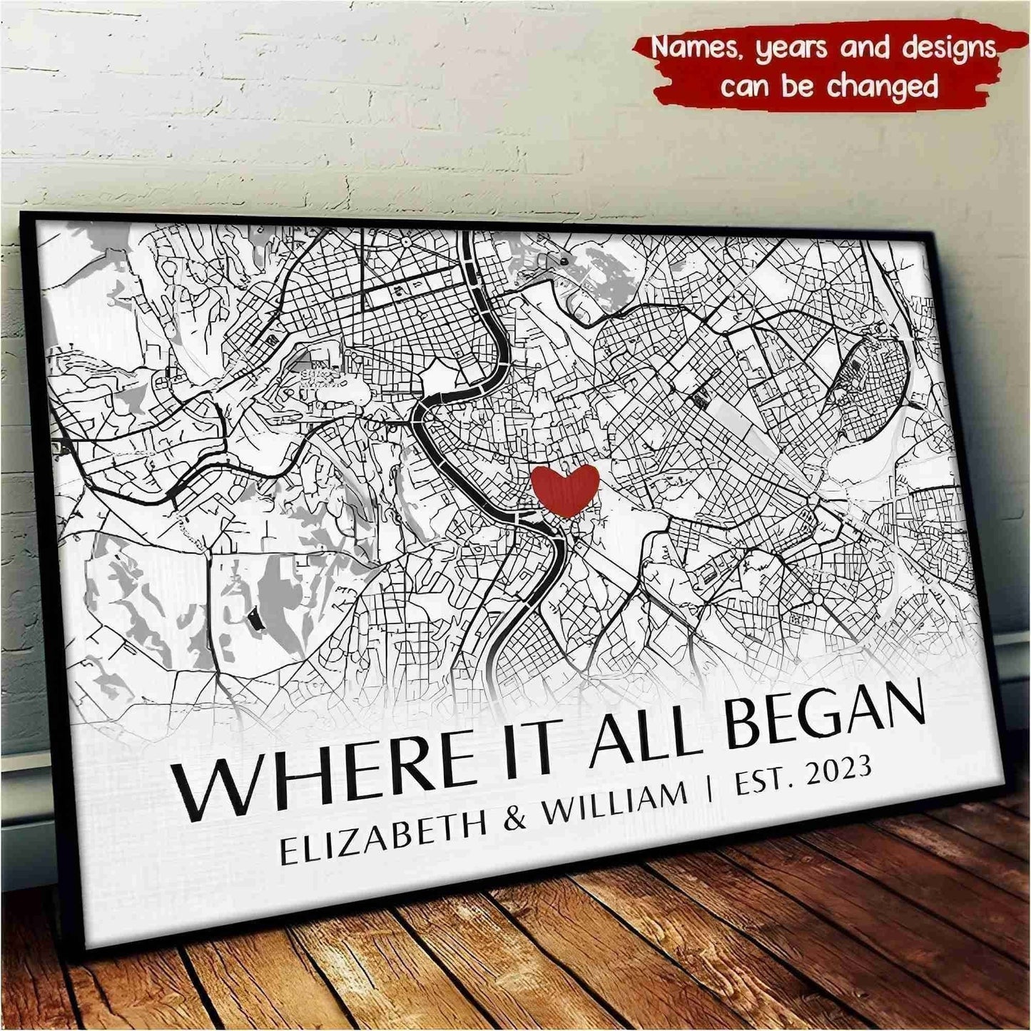 Love's Origin Story - 'Where It All Began' Personalized Horizontal Poster - Ideal Gift for Couples on Anniversaries & Valentine's Day