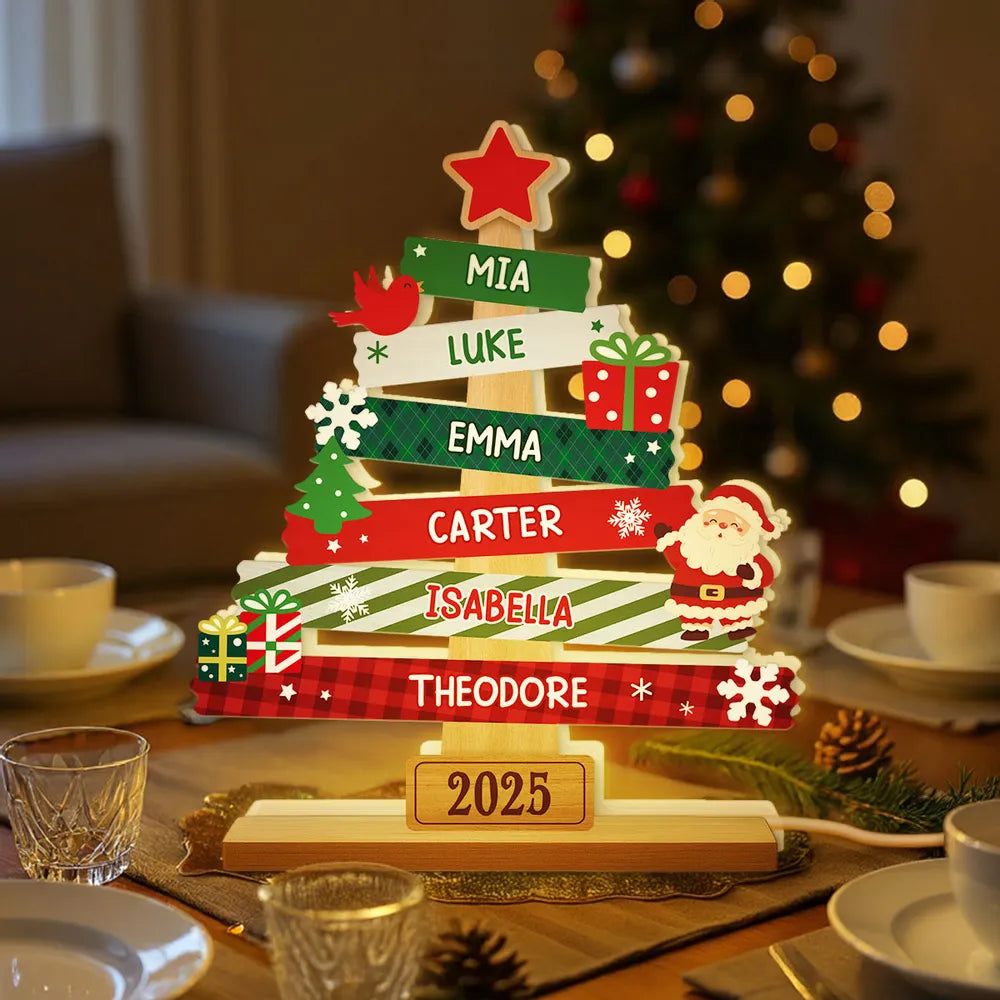 Acrylic Light Box Christmas Tree Sign for Families – Warm Fireplace Décor, customizable glow, heartwarming keepsake, perfect gift for holiday gatherings