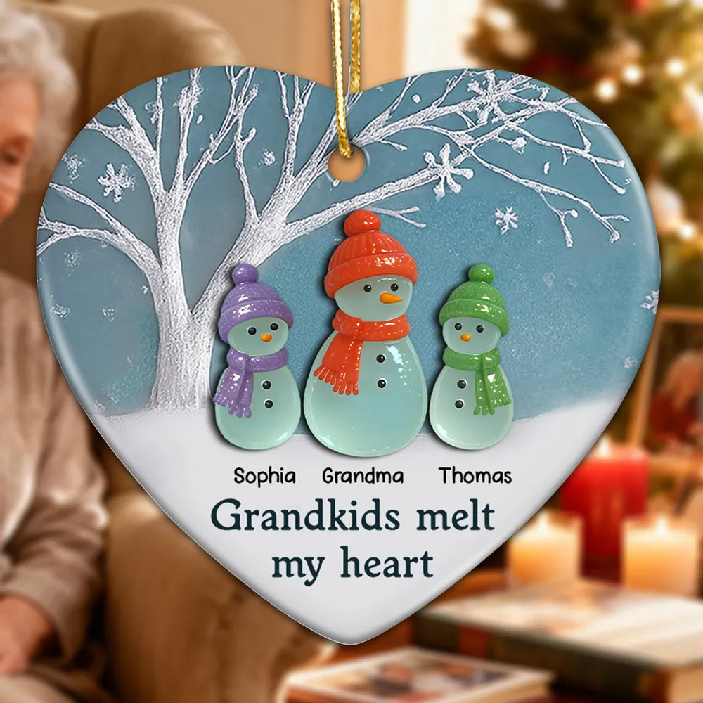 Grandkids Melt My Heart Ceramic Heart Ornament – A Warm Gift for Grandma from Her Grandkids