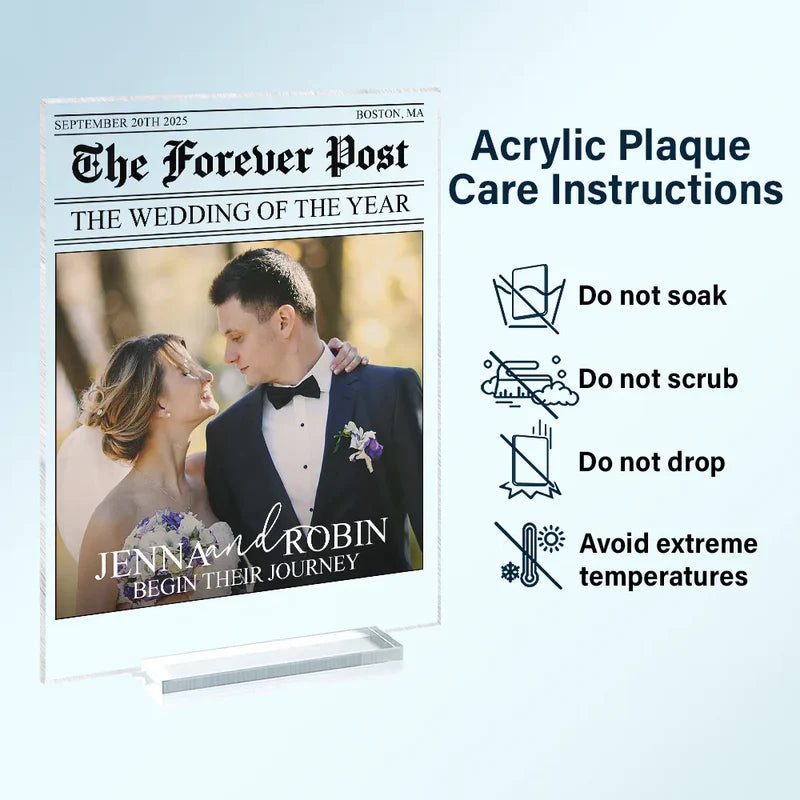 Custom Couple Acrylic Plaque Wedding Times Front Page β Elegant Personalized Decor for The Big Day, Anniversary & Romantic Gift