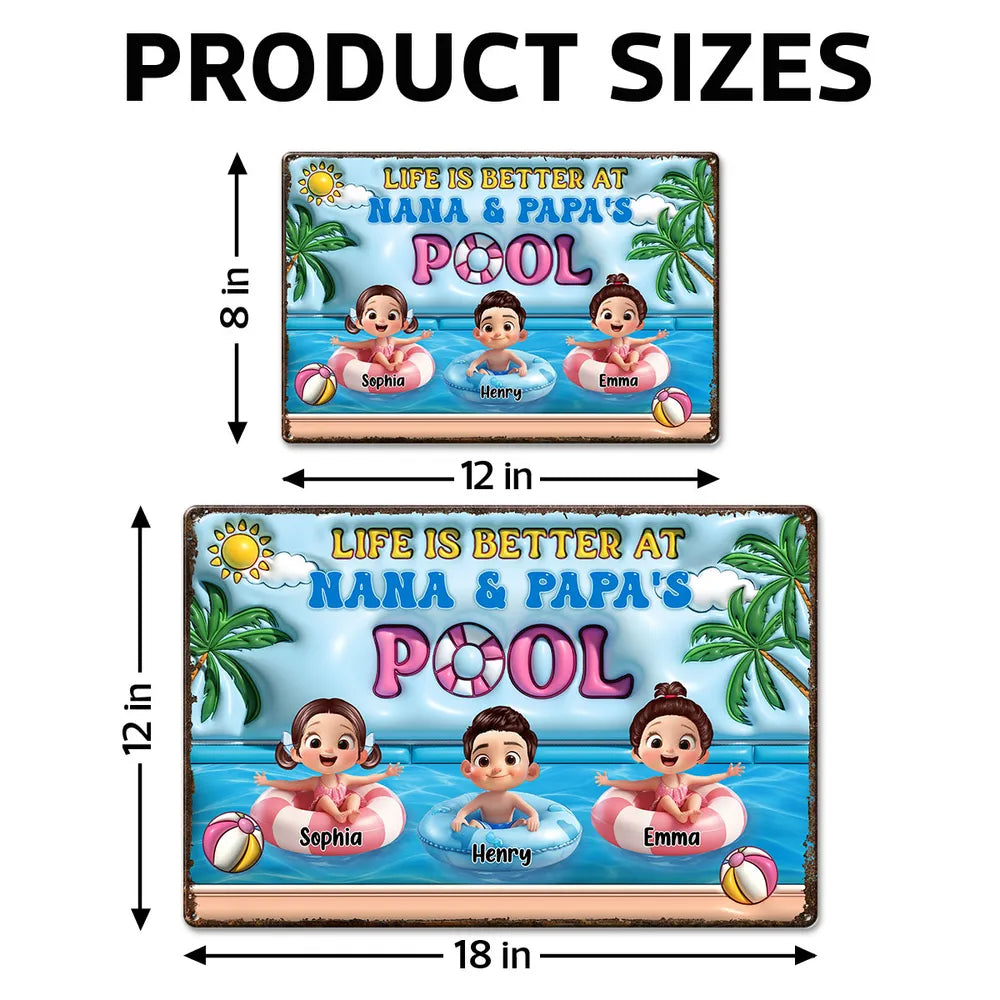 Life Is Better At Nana & Papa's Pool β Personalized Rectangular Iron Sign, Summer Poolside Gift For Grandparents