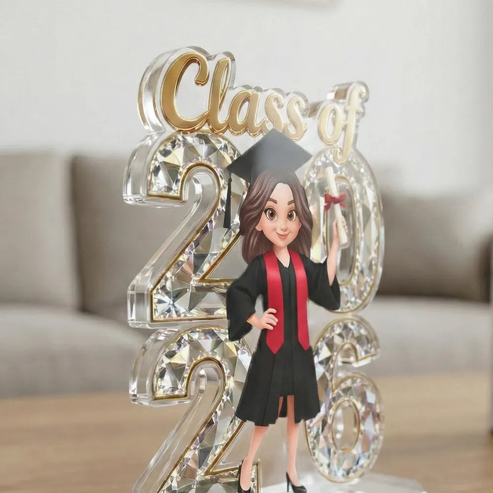Graduation Shaped Acrylic Block Plaque, Personalized Class of Keepsake for Daughter or Friend, Sweet Desk Decor Gift