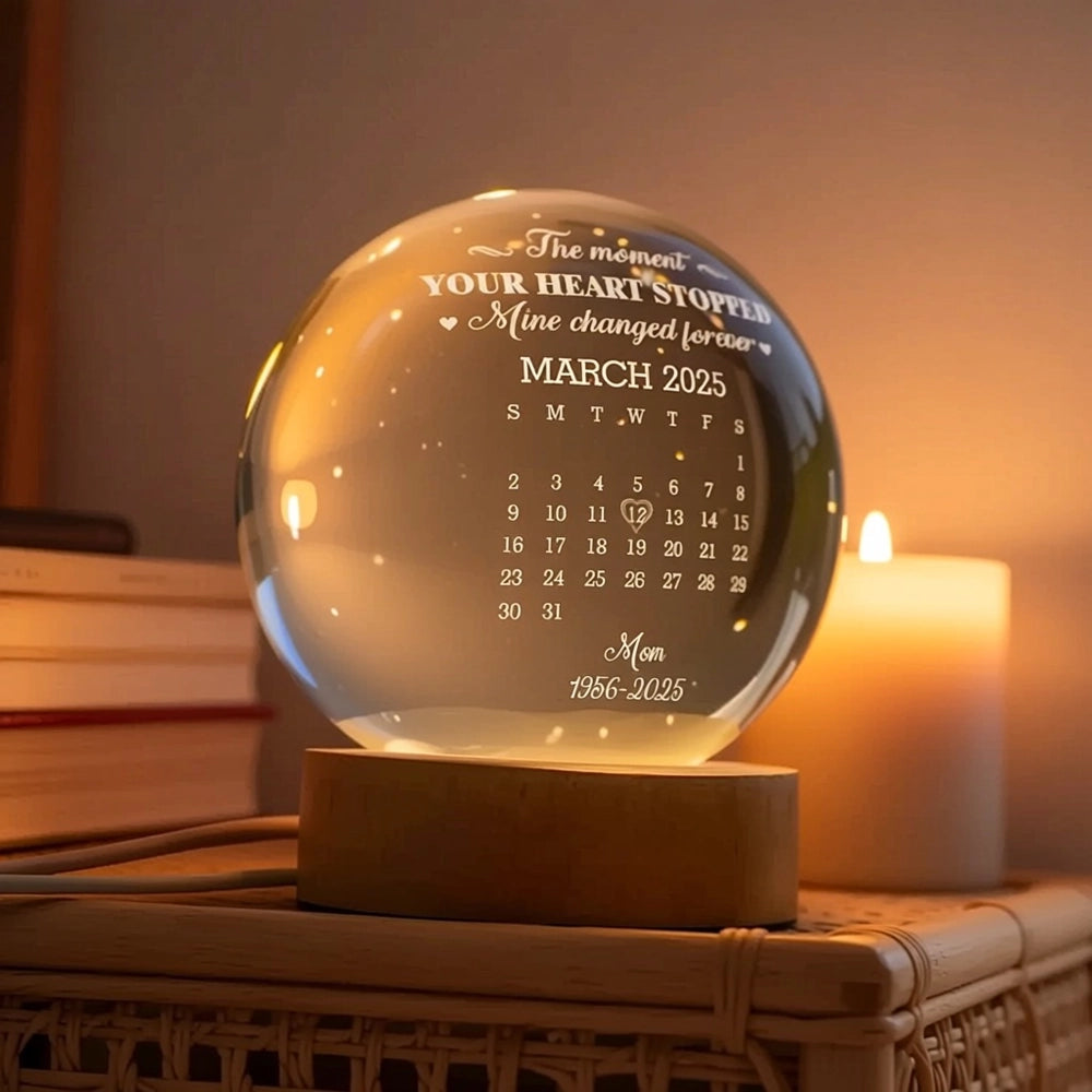Personalized Globe Lamp Custom Calendar Night Light for Loved One Remembrance Warm Cozy Glow Unique Memorial Gift
