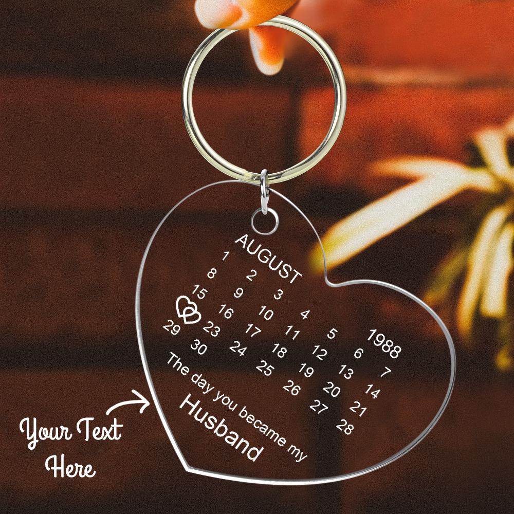 Custom Calendar Transparent Heart Transparent Calendar Keychain - gift for husband, wife, boyfriend, girlfriend - Personalized Keychain